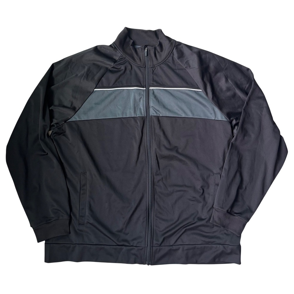 Mens Black Grey Full Zip Track Jacket Gorpore Athleisure Athletic Workout 2XL